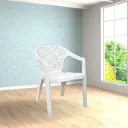 ITALICA Oxy Plastic Arm Chair for Home/Glossy+Matte Finish Chair for Office, Living Room, Dining Room, Kitchen/Plastic Chairs for Balcony (5202, White, Set of 4 Chair, BN)